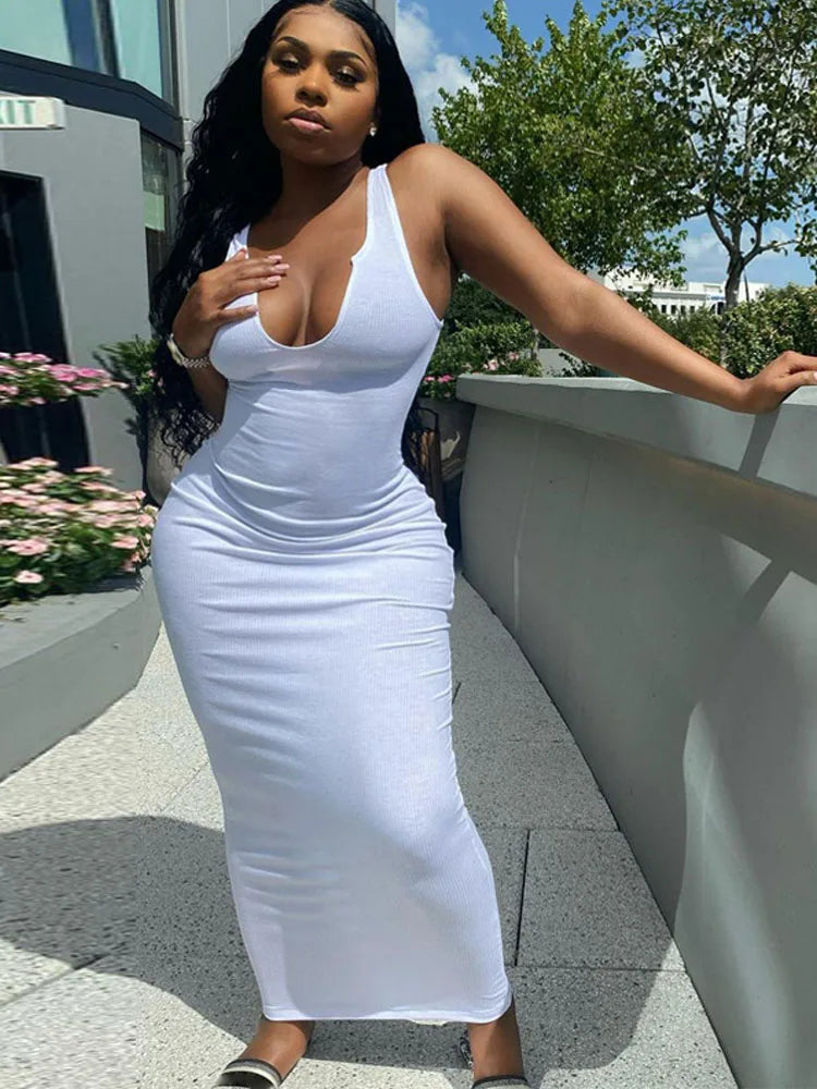 Ribbed Knitted Stripe V Neck Club Summer Midi Dresses
