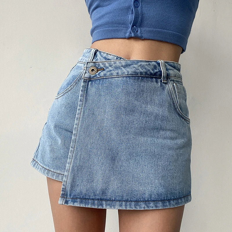 Dressbetty - Irregular High Waist Denim Shorts Skirt