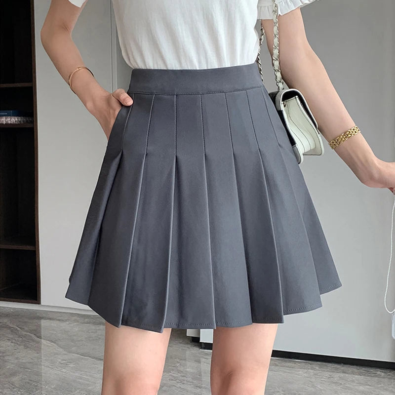 Dressbetty - Korean Black Gray Pleated Summer Mini Skirt