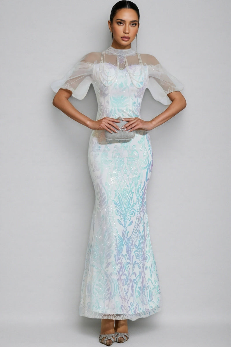 Austinse White Mesh Sequin Maxi Dress