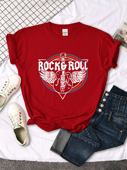 Rock Roll Electric Guitar Printed T-shirt Comfortable Tops Breathable Cool Short Sleeve O-neck Street Tee Clothing