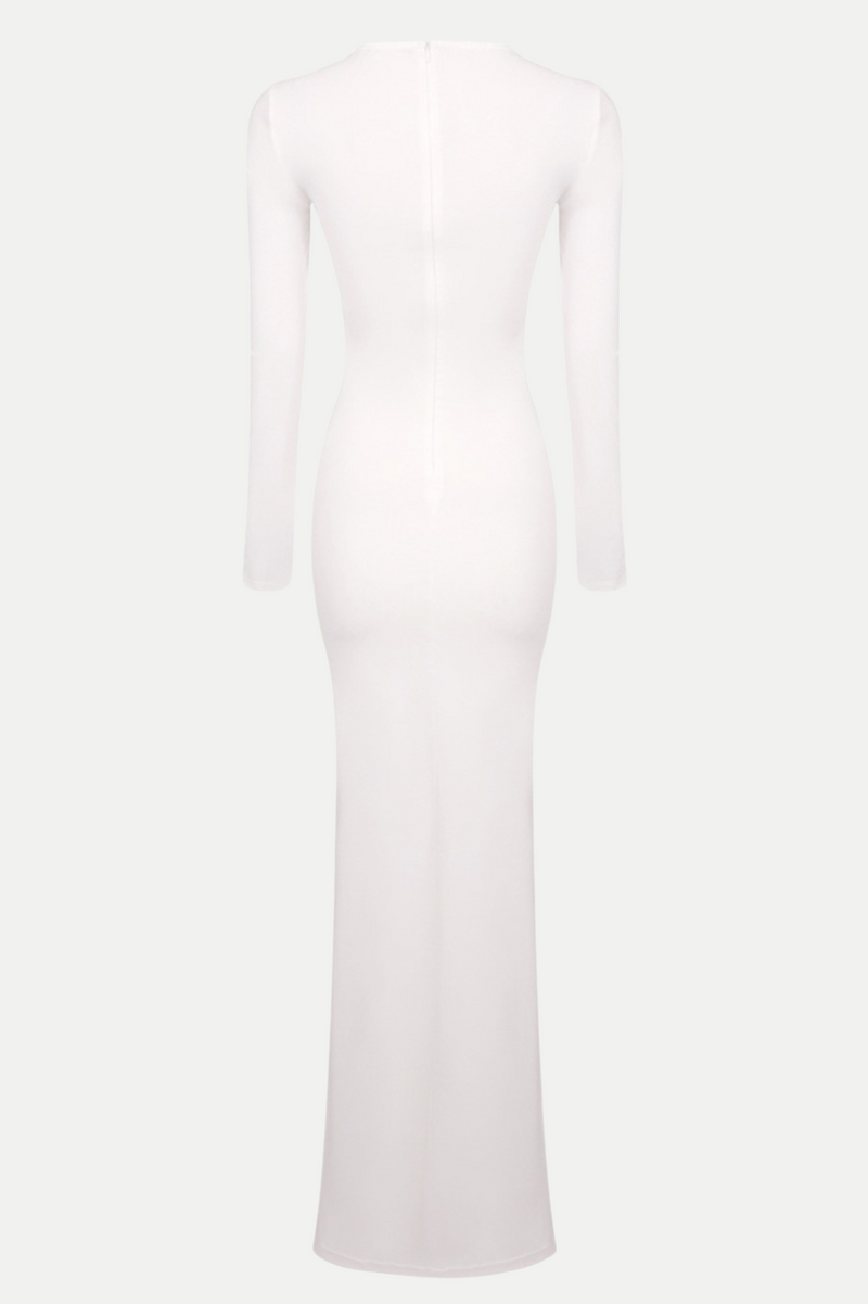 Rosalba Ruched Long Sleeve Maxi Dress - White