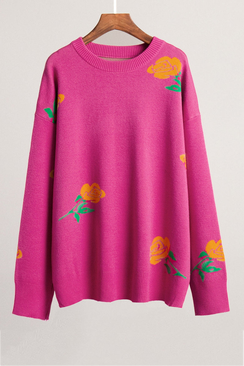 Rose Round Neck Pullover Sweater