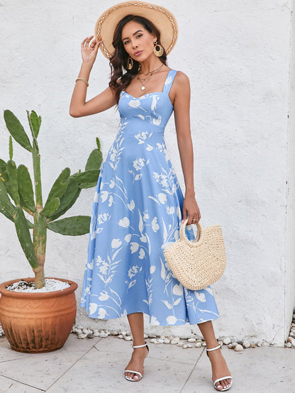 Ruched Backless Print Midi Dress