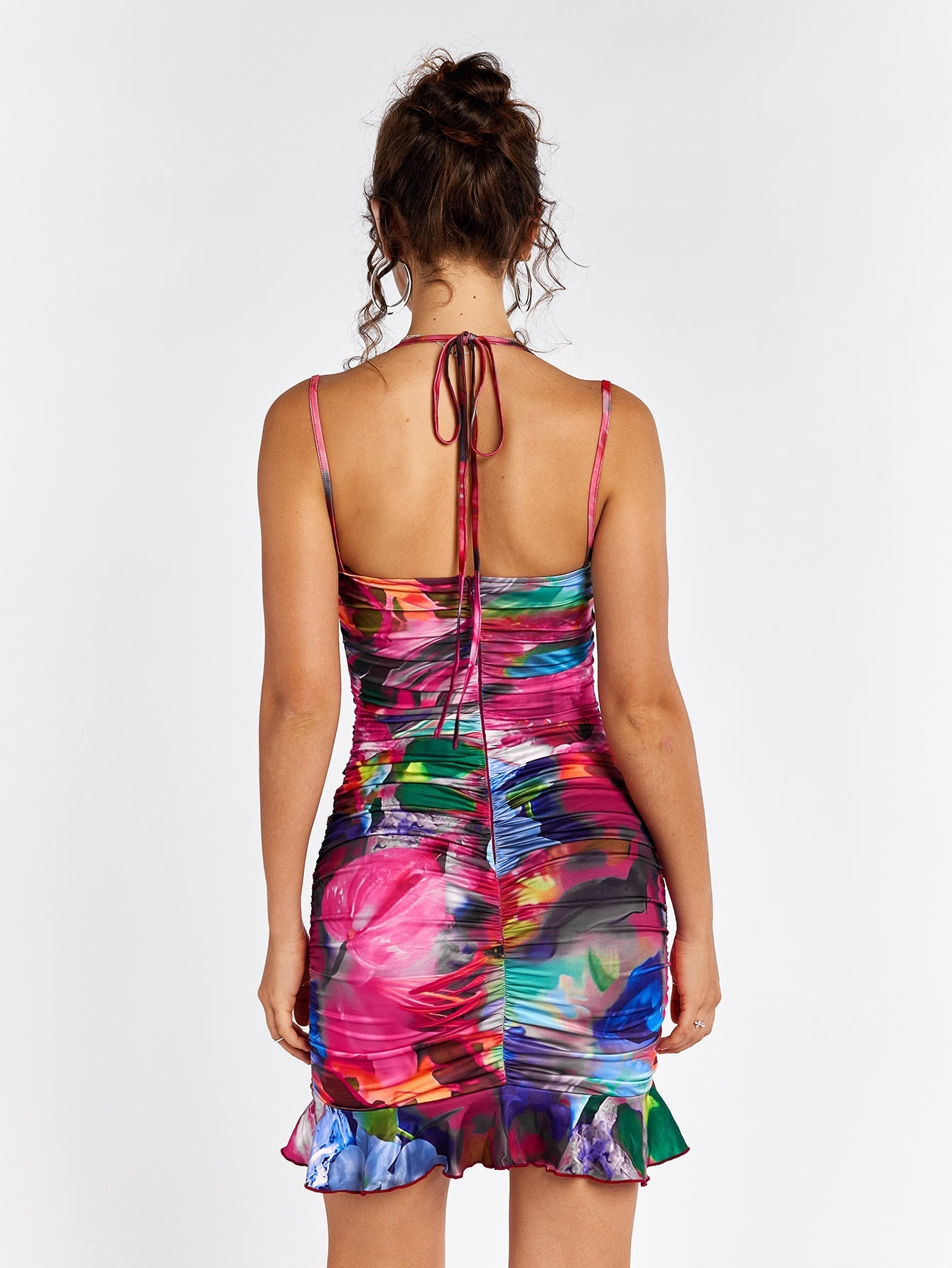 Ruched Halter Cut Out Mini Dress