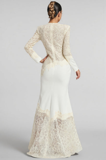 Giank Beige Embroidered Maxi Dress