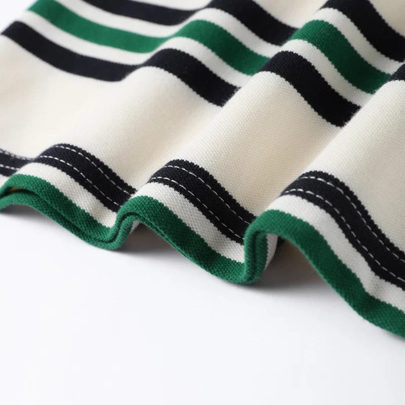 Stripe Basic T-shirt Long Sleeve Female All Match Polo Shirt Spring New Loose Tops High Street