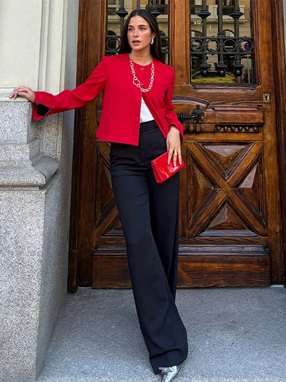 Slim Fit Jacket Round Neck Single Breasted Long Sleeve Short Jackets Color Coat Outerwears