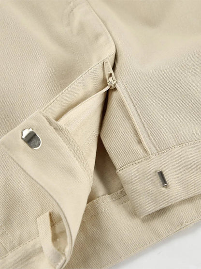 Khaki Classic Wide Leg Pant High Waist Pocket Loose Simple Trouser Autumn Winter Pants New