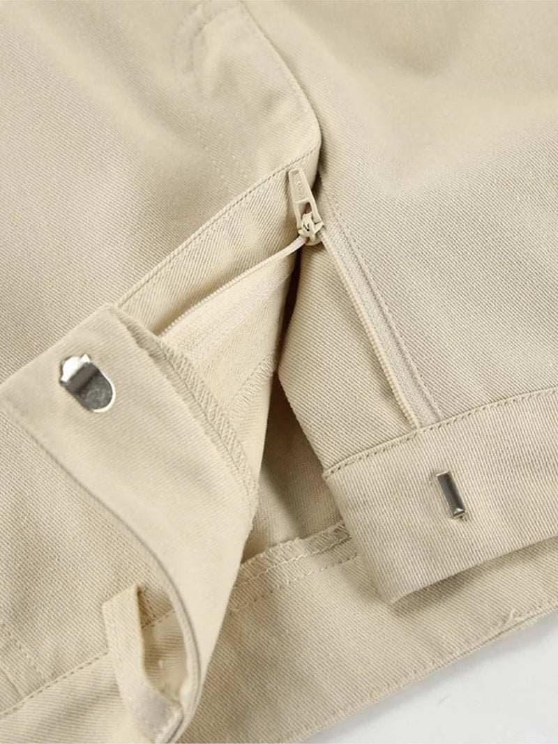 Khaki Classic Wide Leg Pant High Waist Pocket Loose Simple Trouser Autumn Winter Pants New