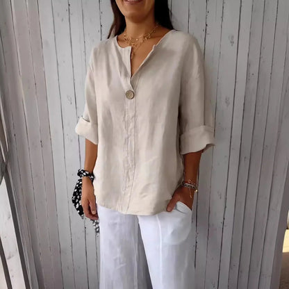 Summer V-neck Button Tee Blouse