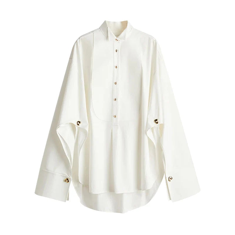 Irregular Blouse Lapel Single Breasted Long Sleeve Shirt Lady Spring New France Style Shirts