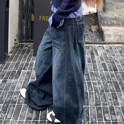 Y2k Letter Embroidery Washed Jeans Harajuku Wide Leg Denim Pants Baggy Gyaru Scimitar Trousers