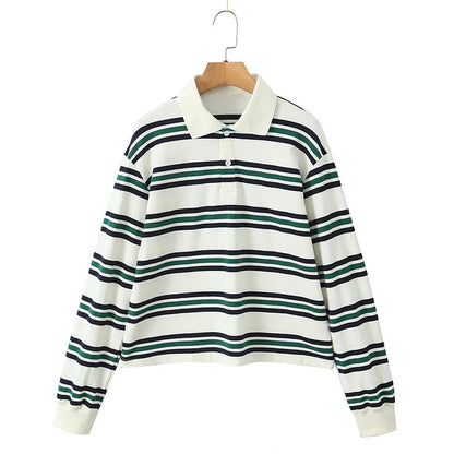 Stripe T-shirt Short Sleeve Female All Match Polo Shirts Summer New Loose Tops High Street