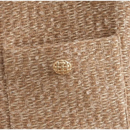 O-neck Pockets Short Coats for Autumn Long Sleeve Single Breasted Tweed Jacket New Cropped Coats Female