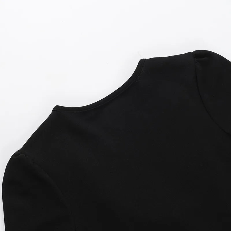 Low Cut Long Sleeve Pleated Mini Dress Wrap Waist Slim Party Vestido Spring Fall Harajuku Y2k Clothes
