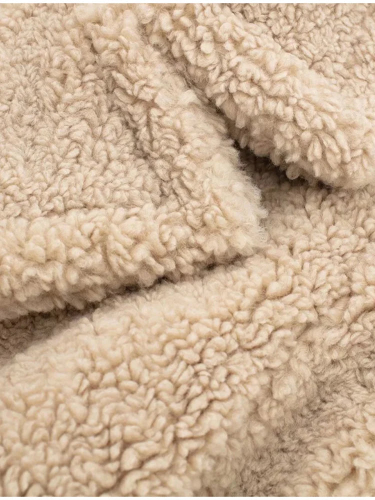 Thicken Warm Outwear Furry Double Breasted Loose Turn-down Collar Long Coat Female Winter Jackets