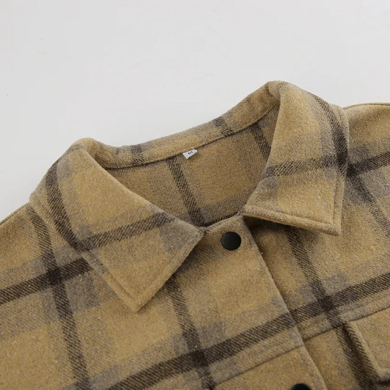 New Plaid Contrast Jacket Autumn Winter Single Breasted Long Sleeve Outerwear Female Coat