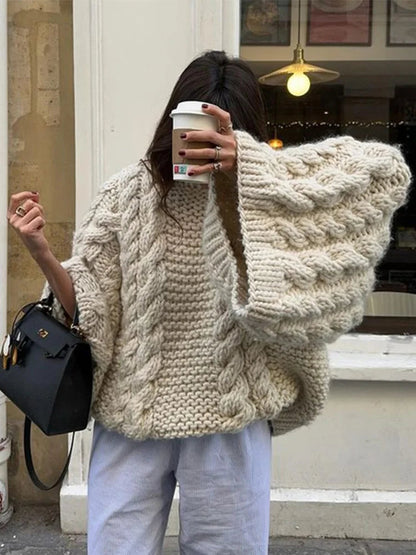 Loose Knitted Sweater High Neck Wide Long Sleeve Female Knitwear Tops Autumn Winter Oversized Lady Pullover