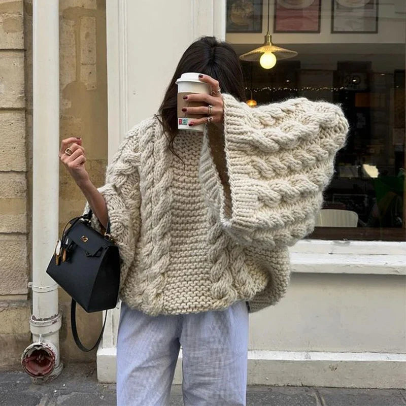 Loose Knitted Sweater High Neck Wide Long Sleeve Female Knitwear Tops Autumn Winter Oversized Lady Pullover