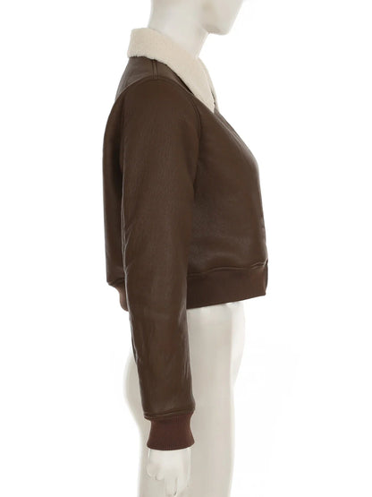 Patchwork Pu Leather Jackets Basic Turn-down Collar Long Sleeve Coats Autumn Winter Lady