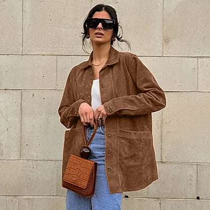 Suede Jackets Turn-down Collar Female Coat Autumn Single Breasted Lady Jacket Outwear
