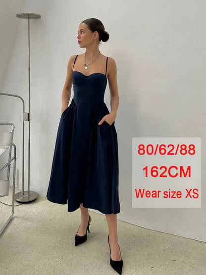 Spaghetti Strap Slim A-line Midi Dress