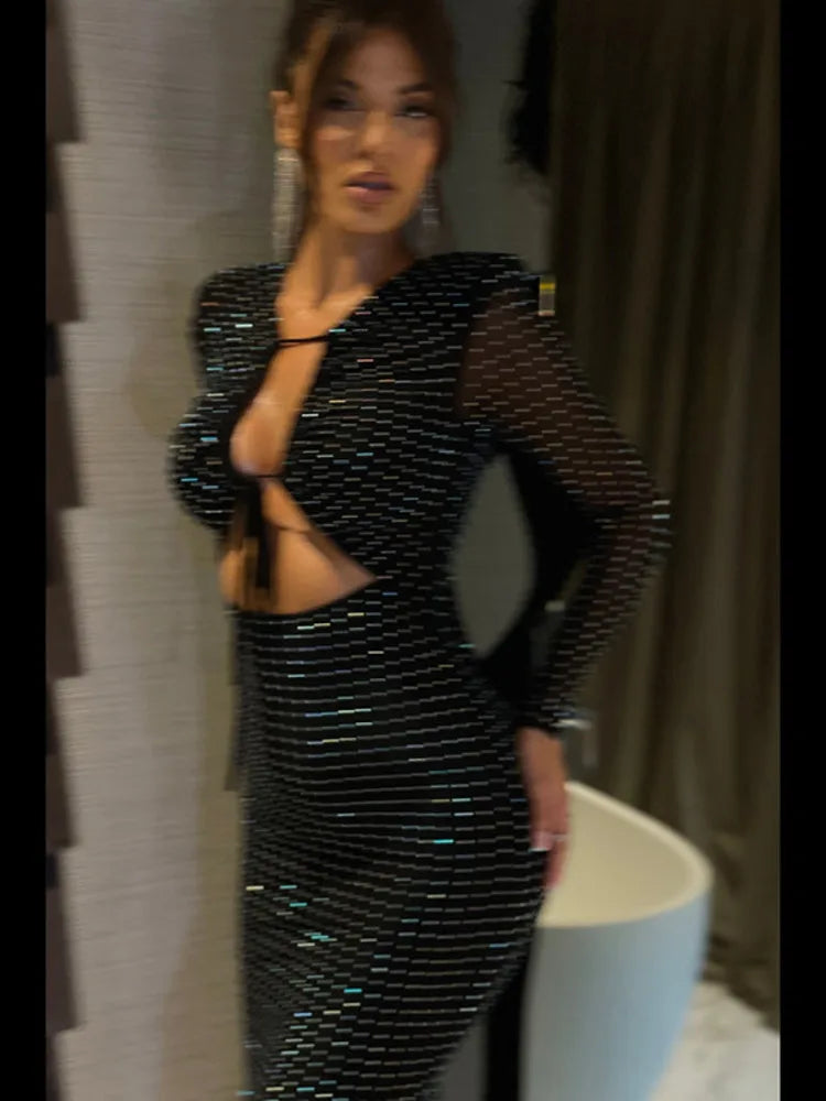 Sequin Sparkle Backless Midi Dress