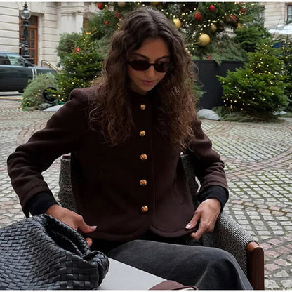 O-neck Plush Short Coats Retro Slim Fit Single Breasted Jackets Female New Spring Office Outwear