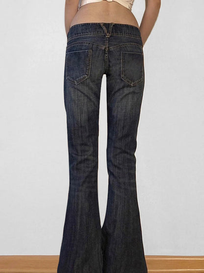 Y2k Flared Jeans Retro Button-up Low Rise Denim Pants Harajuku 2000s Trousers Basic Aesthetic Mom Jeans
