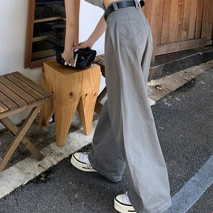 Gray Suit Pants for Oversized Korean Slack Classic Trousers Office Palazzo Loose