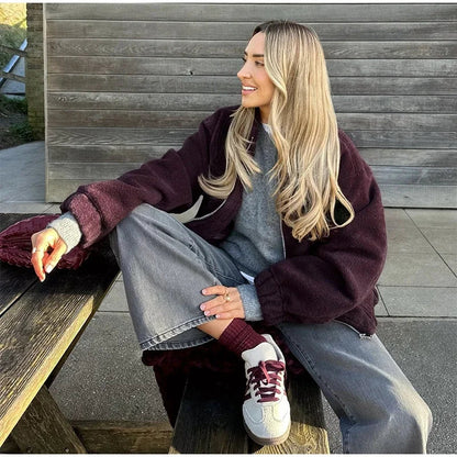 Zipper Long Sleeve O-neck Coat for Spring New Loose Female Jacket Outwear Top High Street