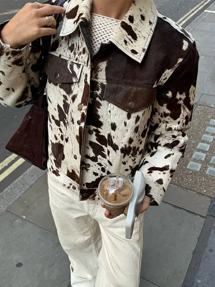 Contrast Color Printed Demi-season Jacket for Lapel Single Breasted Lapel Coat New Lady High