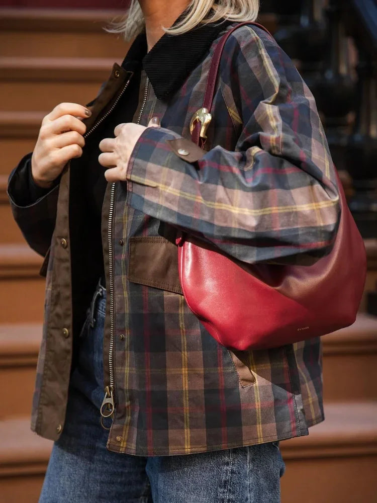 Plaid Printed Jacket Patchwork Turn Down Collar Single Breasted Female Coat Autumn Long Sleeve Zipper Outwear