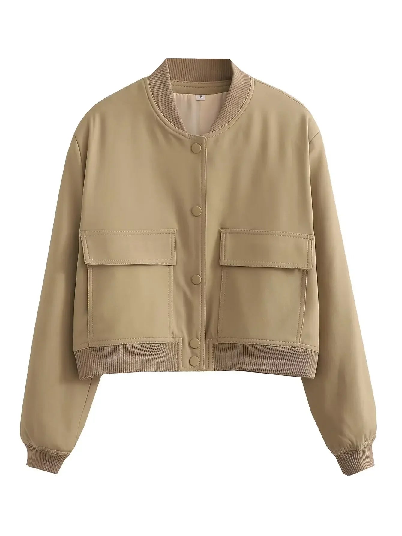 Basic Stand Collar Jacket Long Sleeve Cardigan Button Up Cropped Coat Baseball Outerwear Autumn Winter Clothes