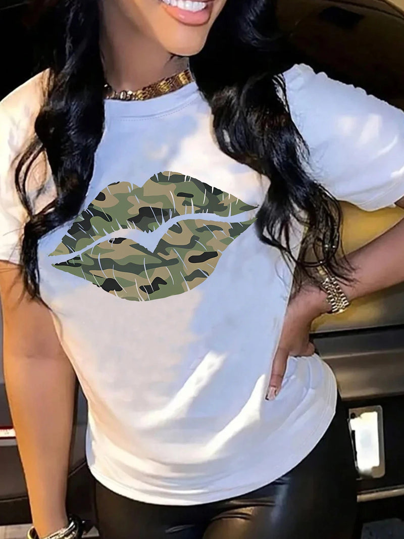 Lips Pattern Green T-shirt