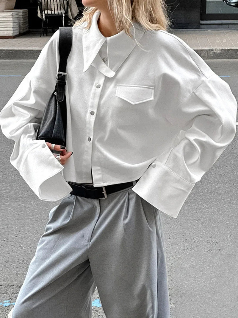 White Shirts for Autumn New Single Breasted Long Sleeve Loose Blouse Lapel Collar Blouses