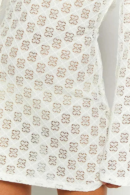 White Printed Low-cut Back Mini Dress
