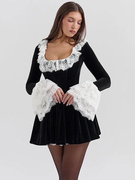 Frida - Lace Flare Long Sleeve Mini Dress