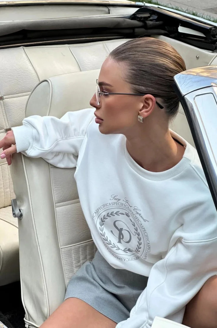 Spring New European and American Sweatshirt, a Laid-back American Letter Print Short Round-neck Top for
