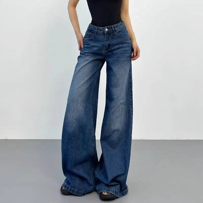 Retro American Plus Straight Leg Jeans Washed and Versatile Gothic Harajuku Loose Fit High Waisted Jeans Y2k Pants