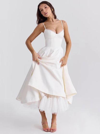A-line Backless Spaghetti Strap Midi Dress