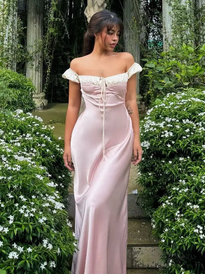 Satin French Bubble Tank Short Dress Lacing Retro Sweet Strap Slim A-line Mini Dress Summer Clothes for Female
