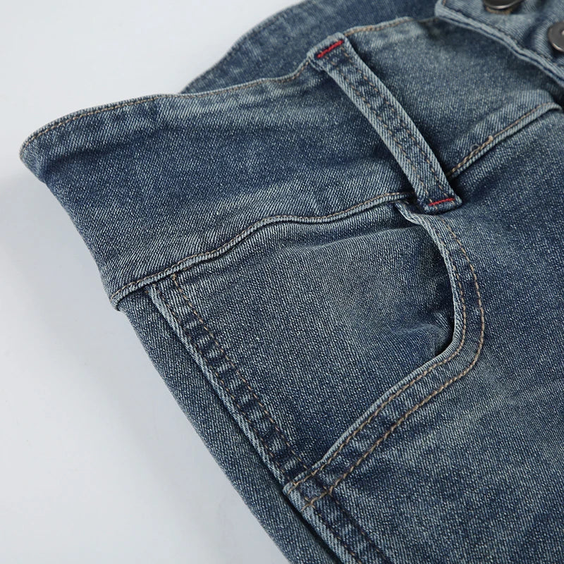 Button-up Denim Pants Street Style Low Rise Baggy Straight Jeans for Y2k Aesthetic Loose Denim Trouser 90s