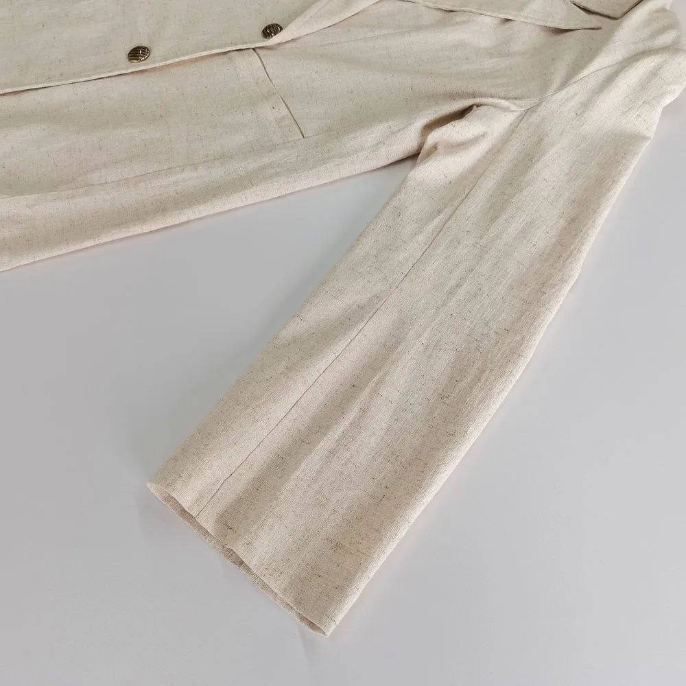 Textured Suits for Double Breasted Long Sleeve Outerwear+raw Hem Shorts Sets Two-piece Set