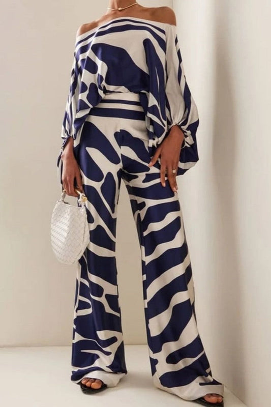 Abstract Waves Two-piece Set - Blue