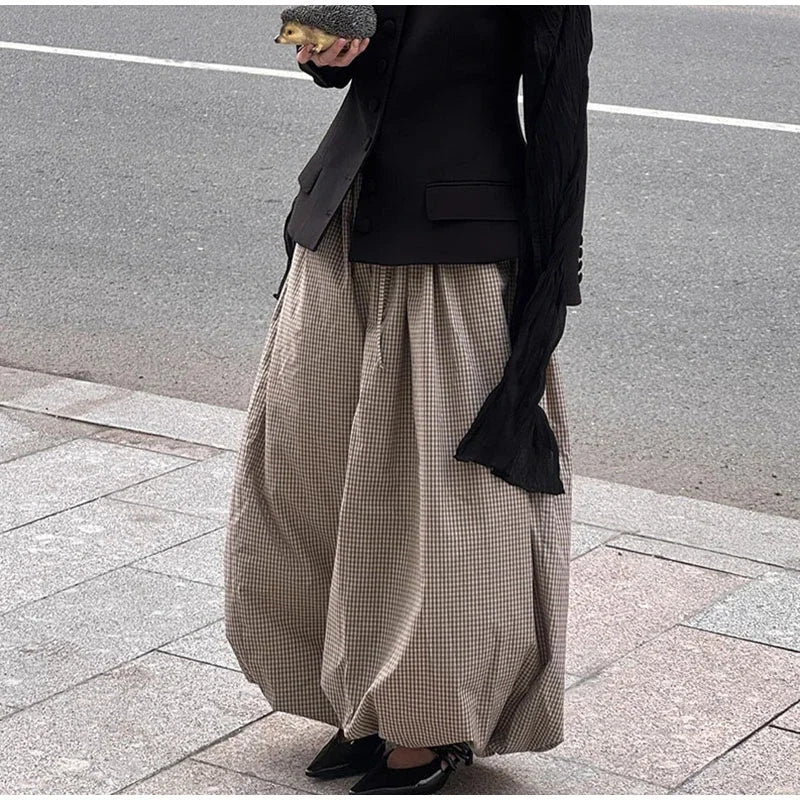 Autumn Print Trousers Elastic Waist Foot Binding Dropped Pants Wide Leg Pleated Lady Patchwork New