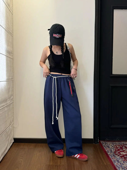 Y2k Kpop Red Sweatpants Baggy Harajuku Korean Hip Hop Style Wide Leg Jogger Pants Oversized Aesthetic