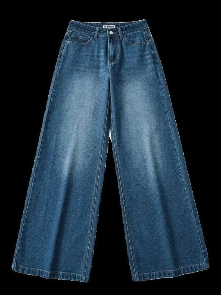 Retro American Plus Straight Leg Jeans Washed and Versatile Gothic Harajuku Loose Fit High Waisted Jeans Y2k Pants
