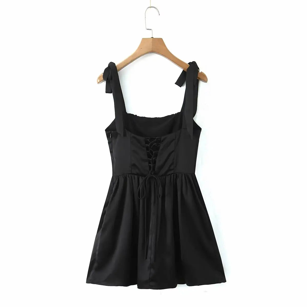 Pleated Design Tie-up Sleeveless Summer Dresses Color Slim Fit Mini Dress Simple Party Dress